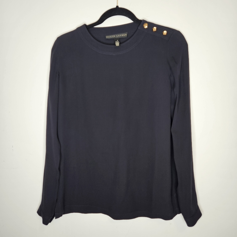 Ralph Lauren Black Label Navy Long Sleeve Top with Gold Buttons